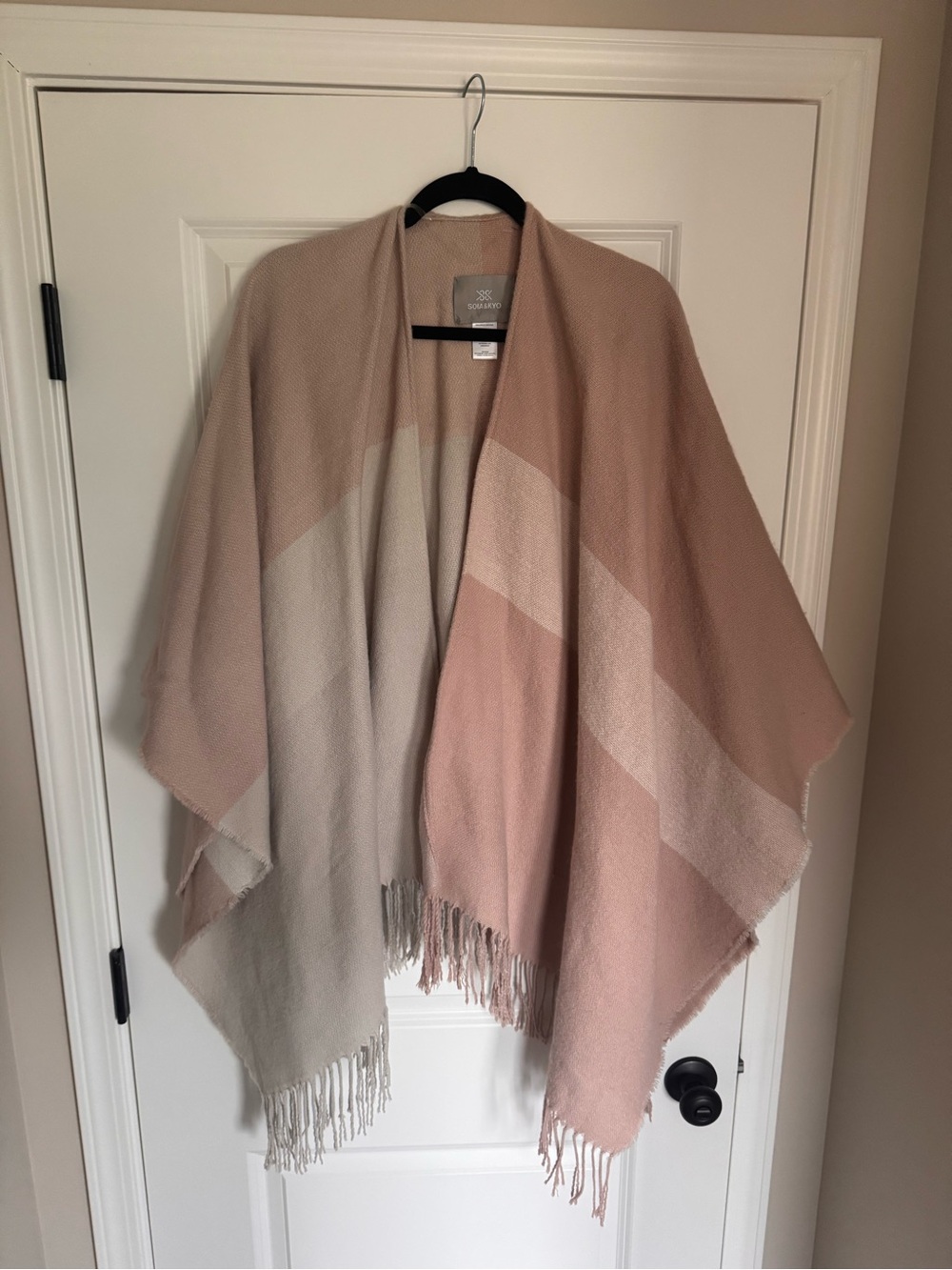 Soia & Kyo Blush and Cream Striped Fringe Poncho